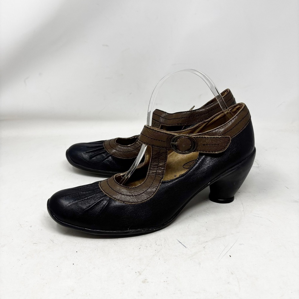 Fly London Mary Jane Pumps Size 40/9 Black Brown Leather T-Strap Whimsigoth